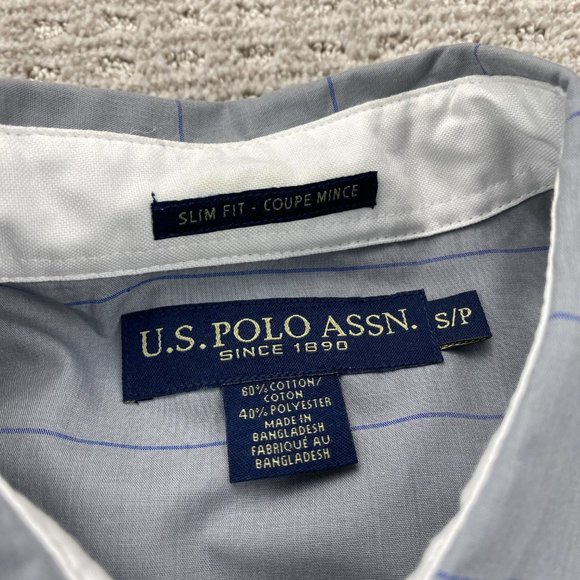 US Polo Assn. Shirt Men Small S Gray Blue Striped Button Down Short Sleeve - Picture 5 of 11